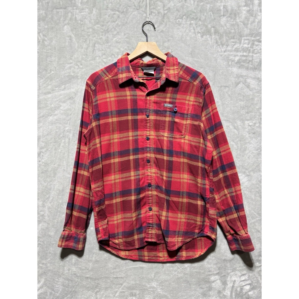 Columbia Shirt Mens Medium M Red/Gray‎ Plaid Regular Fit Long Sleeve Cotton